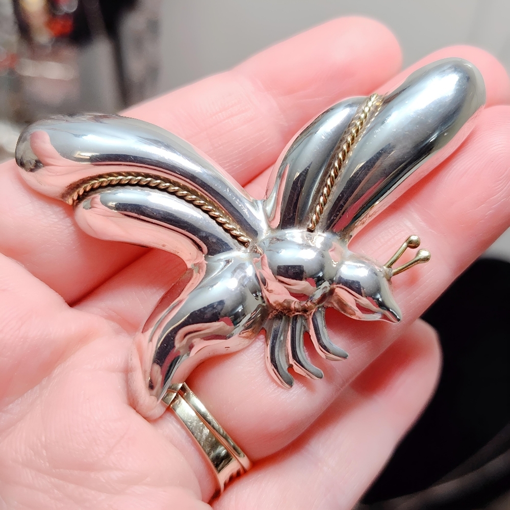 Vintage Taxco LARGE Sterling Silver Puffy Firefly Necklace Pendant Brooch Pin - Picture 3 of 11